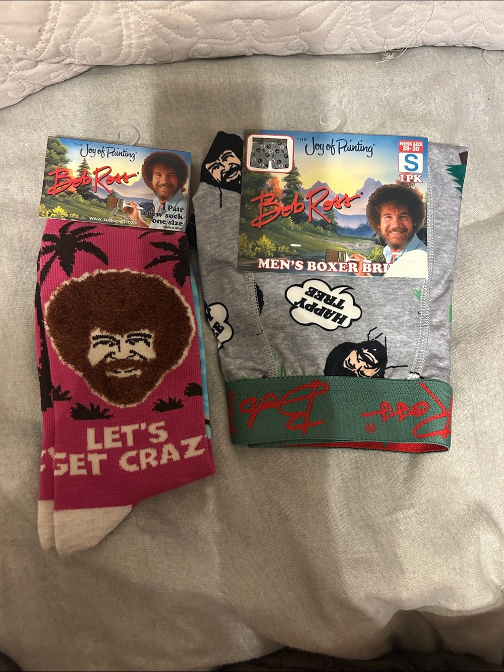 Bob Ross Men's Gray Boxer Briefs & Pink Crew Socks Set